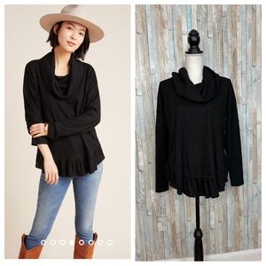 Anthropologie XS Maeve Black Addie Ruffled Hacci Pullover Sweater Top Cowl Neck